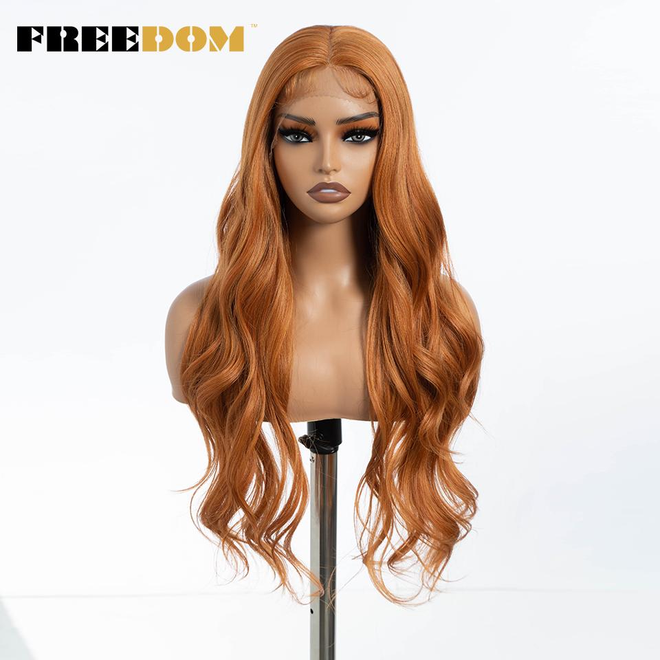 FREEDOM Synthetic Lace Front Wigs For Women Long Wavy 30" Body Wavy Long T Part Lace Wig Ombre Blonde Ginger Blue Cosplay Wig