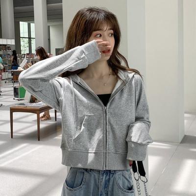 Fashionable Casual Zipper Thin Coat Autumn and Winter Loose Korean Style Trendy Hooded Short Long-sleeved Cardigan Sweatshirt for Women To Look Slim