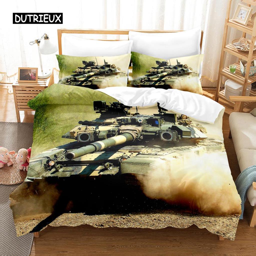 Zestaw Poszwy na Kołdrę Tank Rozmiar King Zestaw Pościeli o Tematyce Wojennej Poszwa na Kołdrę Dirt Bike dla Dzieci Chłopców Mężczyzn Wygodna Poszwa na Kołdrę z Mikrofibry