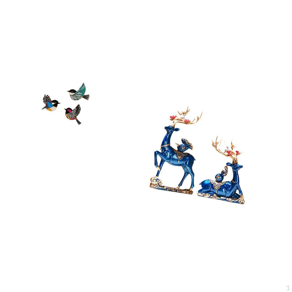 Wooden Bird And Reindeer Sculpture Wall Art Set Featuring Flying Birds Elk Resin Statues for