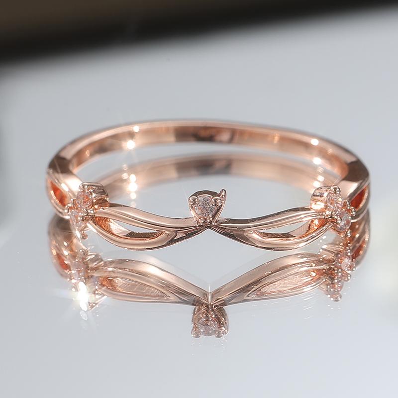 s/set Round Peach Pink Synthetic Zircon Engagement Ring Set Women's Rose Gold Elegant Ring Anniversary Jewelry