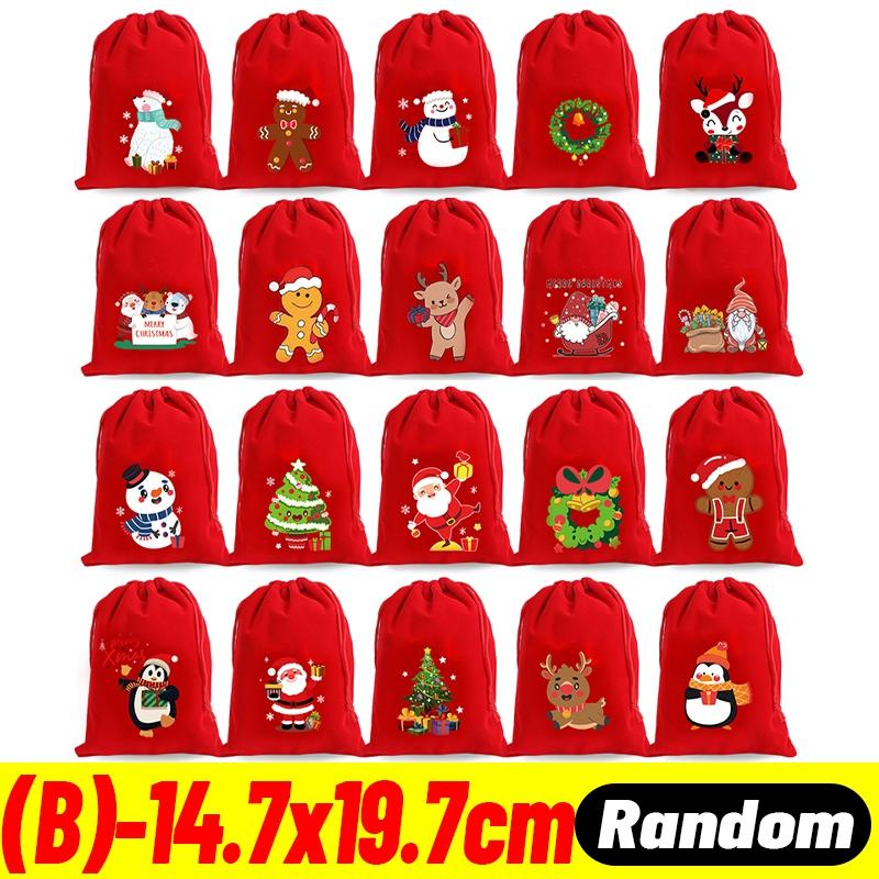 Merry Christmas Velvet Drawstring Gifts Bags Candy Snack Pouches Xmas Kids Gift Packaging Bag New Year Party Storage Organizer