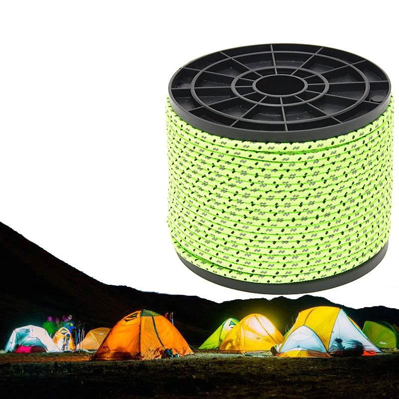 

Веревка для кемпинга, шнур для палатки, ветрозащитный шнур, оттяжка, светоотражающий, длина 50 м, толщина 4 мм для улицы