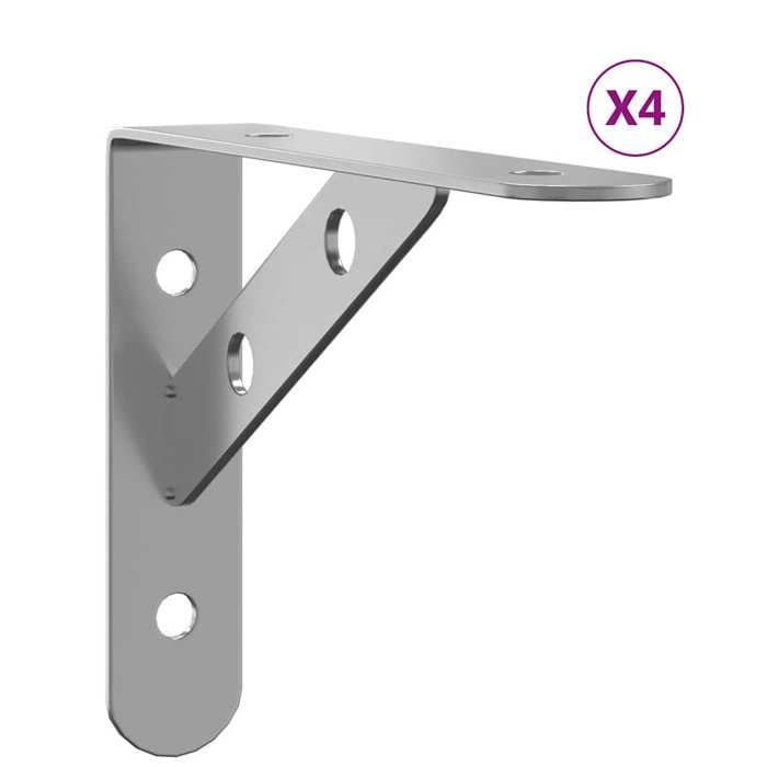 VidaXL Shelf Brackets 4pcs 15x2.5x11.5cm Silver Stainless Steel, Wall Mount, Wall Shelf Bracket,, Bracket 30296