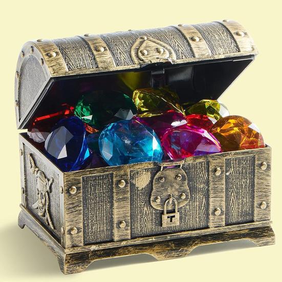 Diving Gems Pool Toys Diving Treasure Set Pirate Chest with 12 Gemstones Pool Training Toys for Kids Floating Sinking Swim Game