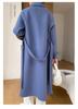 Women's Double-Sided Wool Coat: Long, Thickened, Solid Color with Belted Waist and Long Sleeves for Autumn/Winter.
