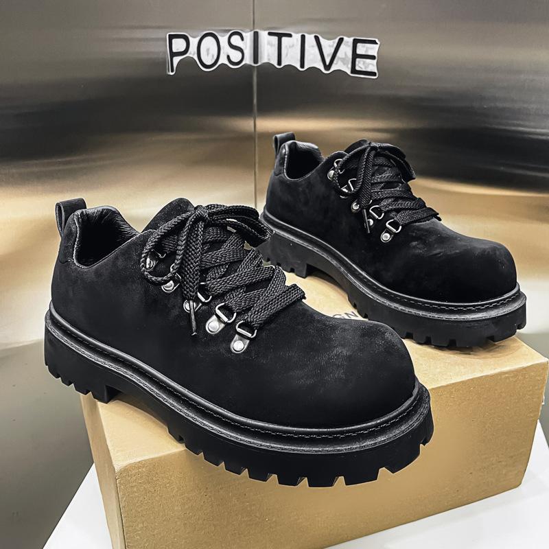 

New Big Head Derby Men s Shoe Platform Height Increase Commuter Men s Small Leather Shoes Zapatillas Deportivas De Mujer 44 чёрный