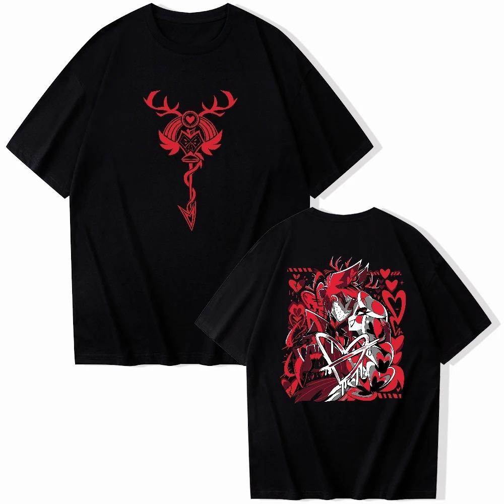

2026 Summer Fashion Trendy Tee Unisex Women Vintage Hazbin Hotel Alastor and Charlie T-shirt O-Neck Short Sleeve Shirts Fans Gift S