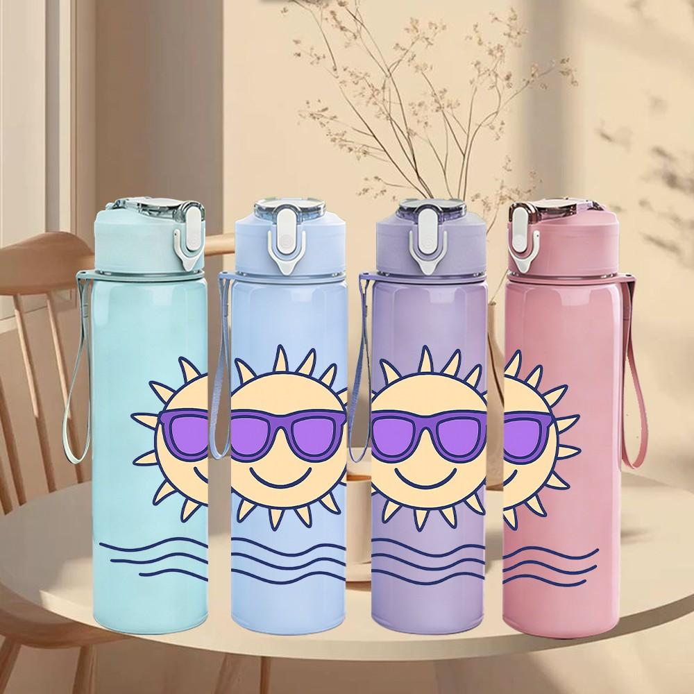 1PC Cool Sun Sunglasses Ocean 750ml Color Plastic Sports Water Bottle Leakproof Flip Straw Lid Suitable for Sports Office Home Use