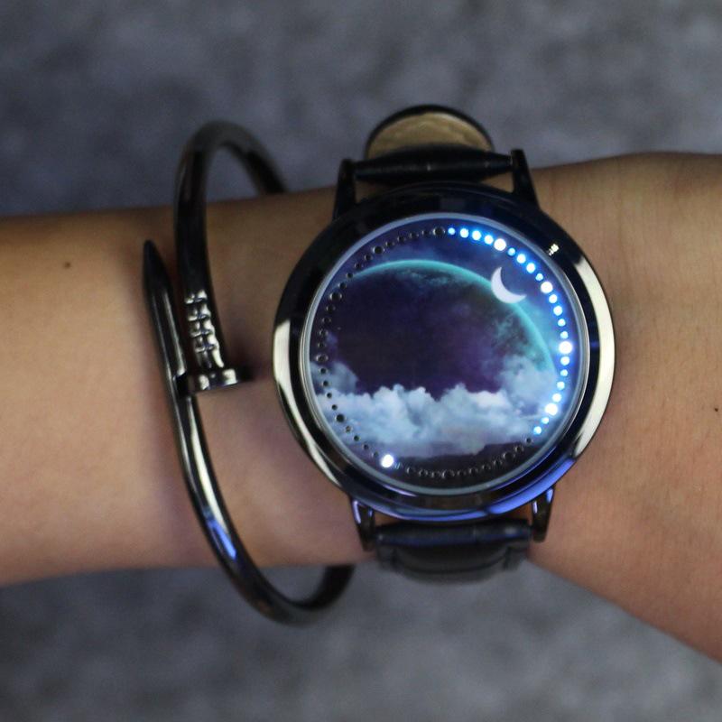 Montre à écran tactile créative hommes femmes LED montres étanches décontracté en cuir sport montres-bracelets cadeau de noël