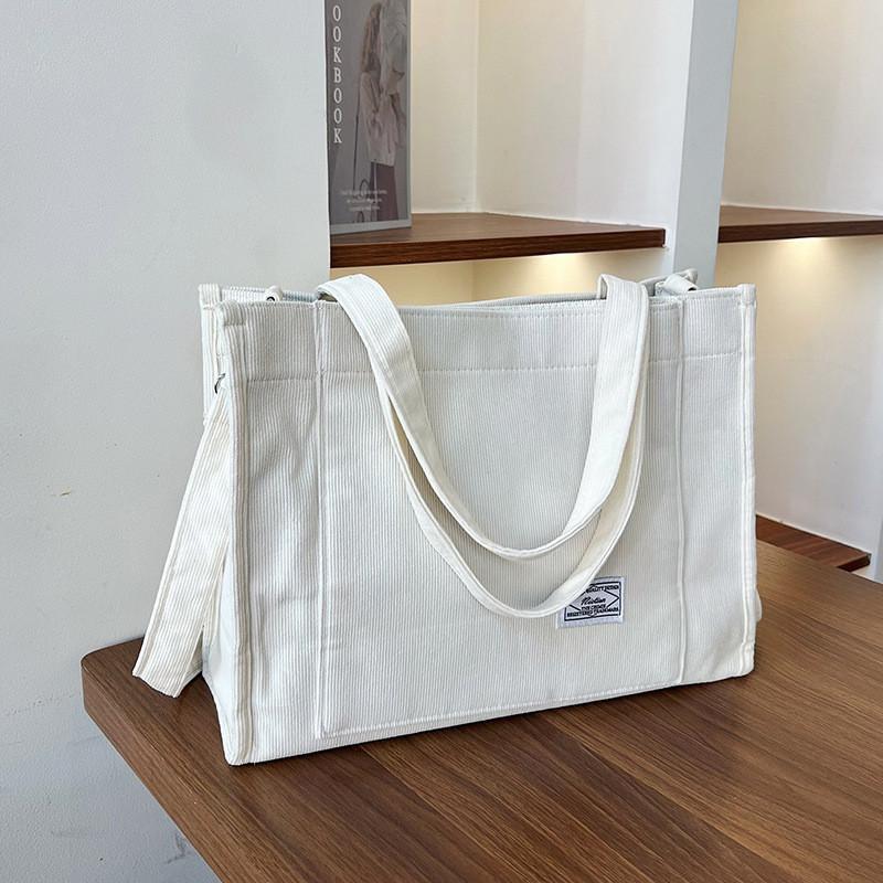 

Модная большая сумка-тоут для женщин, универсальная, из вельветовой парусины, с внутренним карманом для телефона, идеально подходит для повседневных дел OffWhite