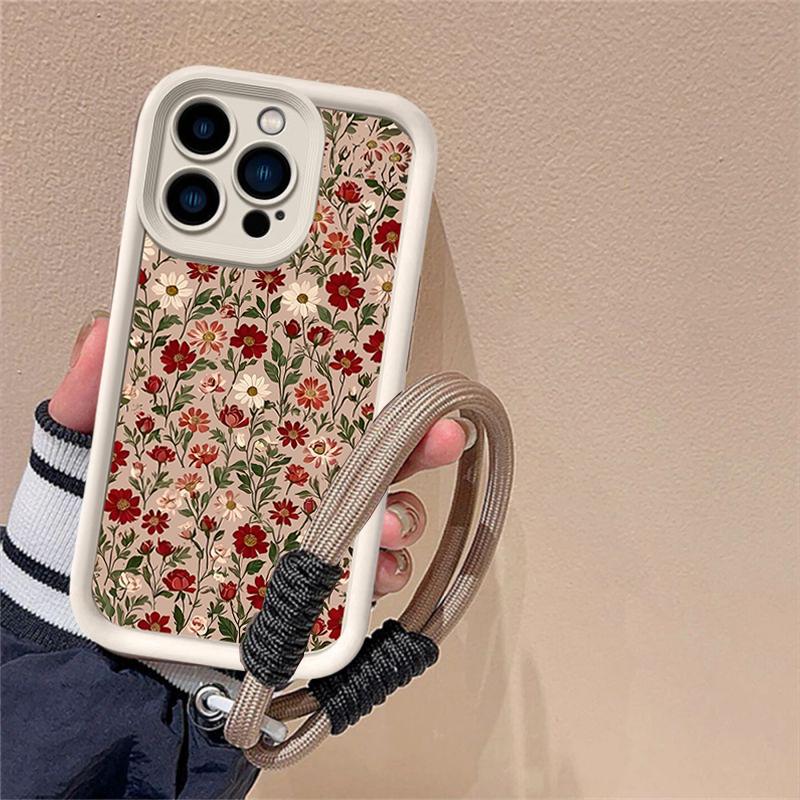Flowers Wrist Strap Case For Samsung Galaxy S25 S24 S23 Ultra Note 20 Plus S22 S21 S25FE S20FE S24FE S23FE Cover