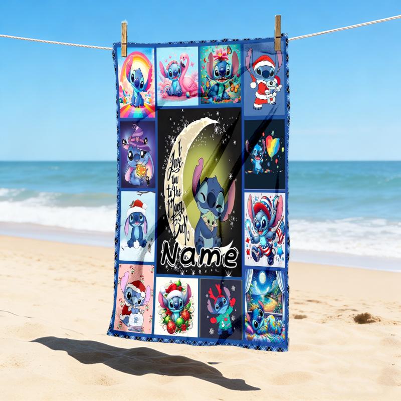 Custom Name Stitch Floral Stylish Digital Printing Beach Towel Quick‑Drying Absorbent Blanket for Beach Pool Gym Travel