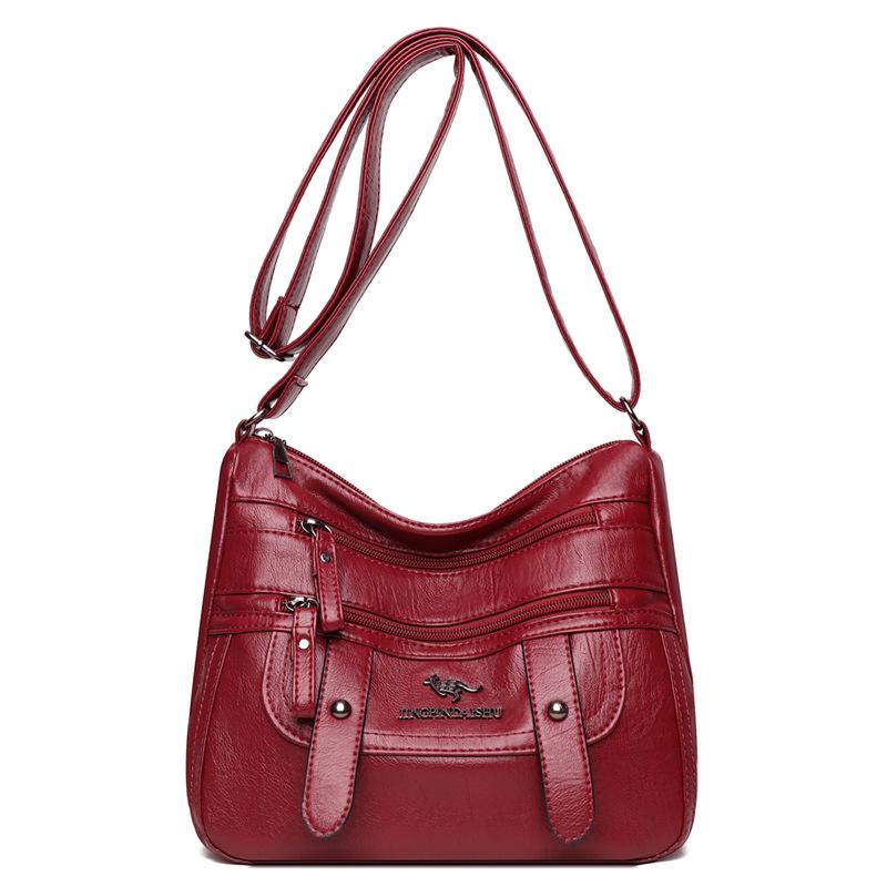 WTEMPO Soft Washed PU Leather Crossbody Bag Multi Zipper Adjustable Wide Strap Large Capacity Shoulder Messenger Bag for Women Daily Use
