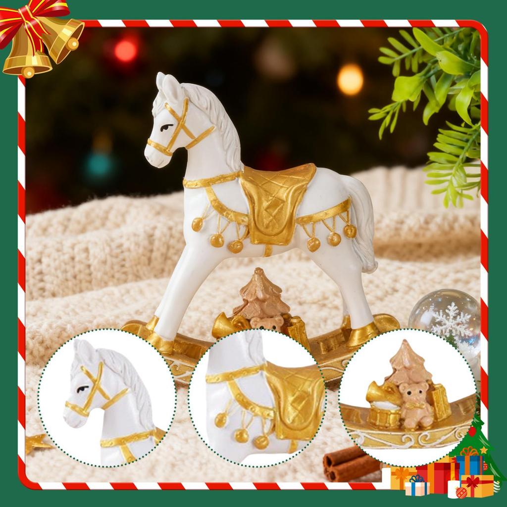 Small Christmas Rocking Horse Decor Resin Animal Statue Miniature Figurine for Bookshelf Living Room Anniversary Home Holiday