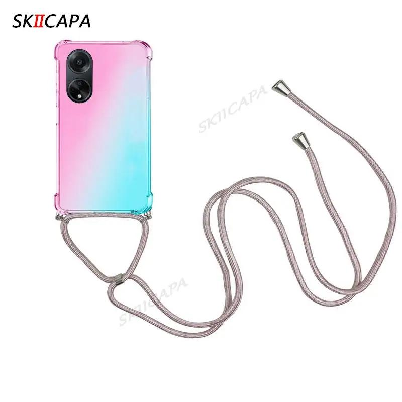 

для OPPO A98 5G мягкий шнурок-цепочка через плечо силиконовый чехол для OPPO A58 A1X A97 A77S A57E ударопрочный чехол с подушкой безопасности for oppo A56S 5G