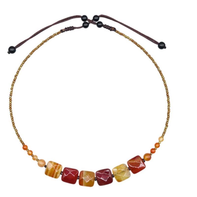 GEMCHIC Damen Naturachat Schal Halskette Geometrischer Stein Choker Verstellbares Kordel Anhänger zur Abdeckung von Schilddrüsen Narben