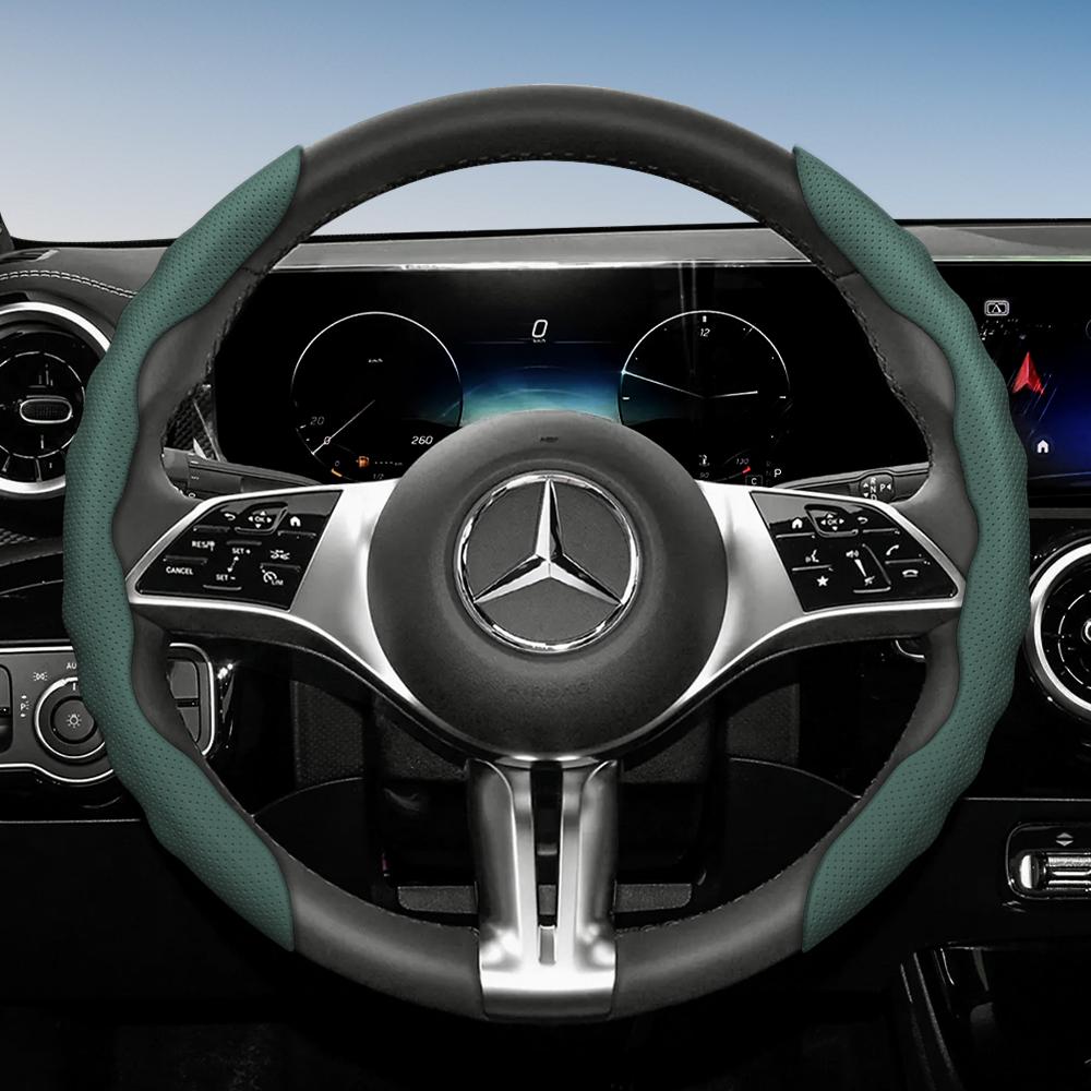 Steering Wheel Cover for Mercedes-Benz, Wave-Shaped Sporty Design, Breathable Leather, Segmented, Non-Slip, Sweat-Absorbing Protective Case
