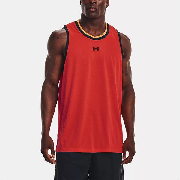 Under Armour Baseline Replica Color Block Logo Print Breathable Round Neck Sleeveless Basketball Vest Men tops Bolt-Red 1370238-810