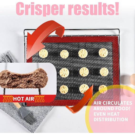 KitchenRaku Perforated Silicone Baking Mat, 15.7"x11.8" Reble Silicone Baking Sheets for Oven, Nonstick Bread Mat for Cookies, Macarons, Bread and