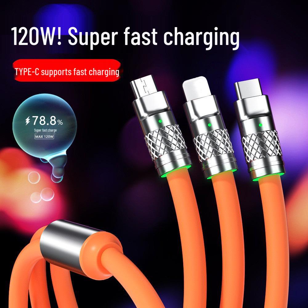 120W Jike Line One-to-Three Fast Charging Cable for Apple Huawei Honor