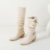 Women's high-heeled boots autumn and winter new thick-heeled suede mid-boots in size