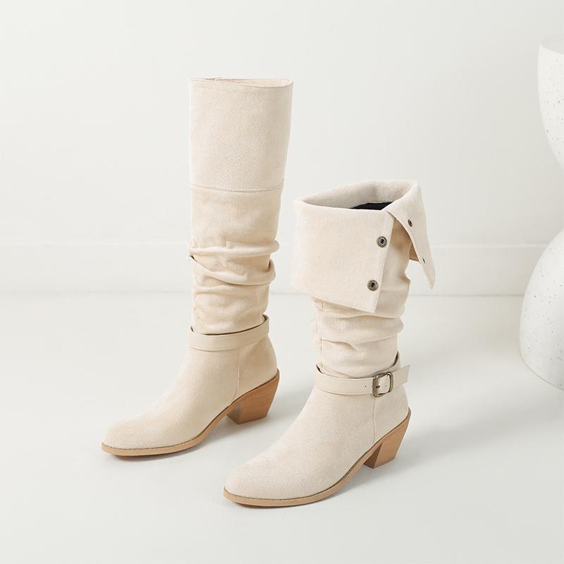 Women's high-heeled boots autumn and winter new thick-heeled suede mid-boots in size