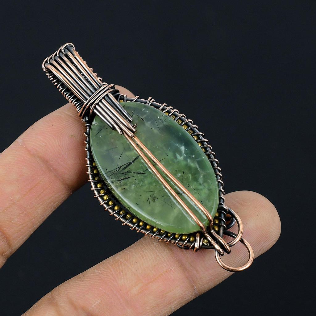 Prehnite Jewelry, 999 Copper Wire Wrapped Pendant Handmade Gemstone Jewelry, Gifts For Wife Brand New Pendant