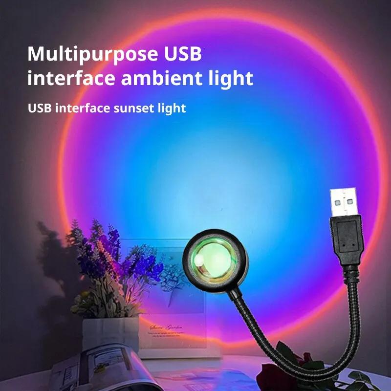 USB Sunset Lamp LED Rainbow Neon Night Light Projector Photography Wall Atmosphere Lighting for Bedroom Home Room USB Sunset Lam