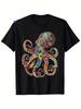 [T-shirt Plongée Poulpe] 180g Poulpe Floral Fleurs Vintage Calmar Kraken Scuba