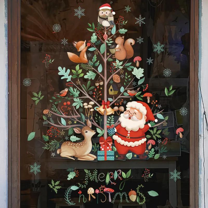 Christmas Window Stickers, Santa Claus Christmas Tree Cartoon Glass Decals, Merry Christmas Holiday Decorations.