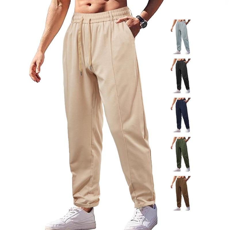 Men's summer loose breathable high waist tether imitation cotton twill shuttle men's trousers casual pants