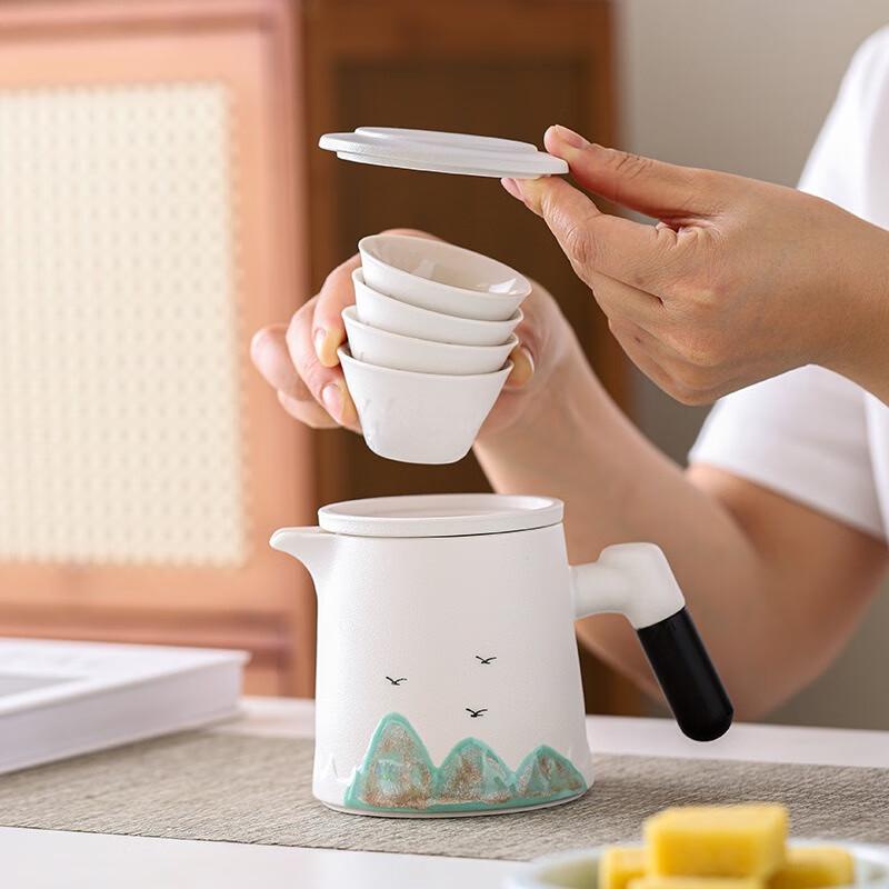 Portable Hand-painted Ceramic Travel Tea Set
