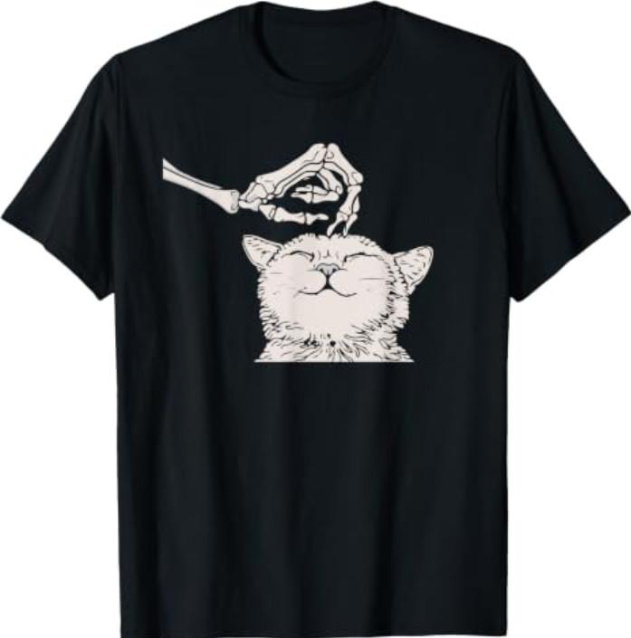 Cat Skeleton Hand Lazy Halloween Costume Cool Bones Kitten T-Shirt