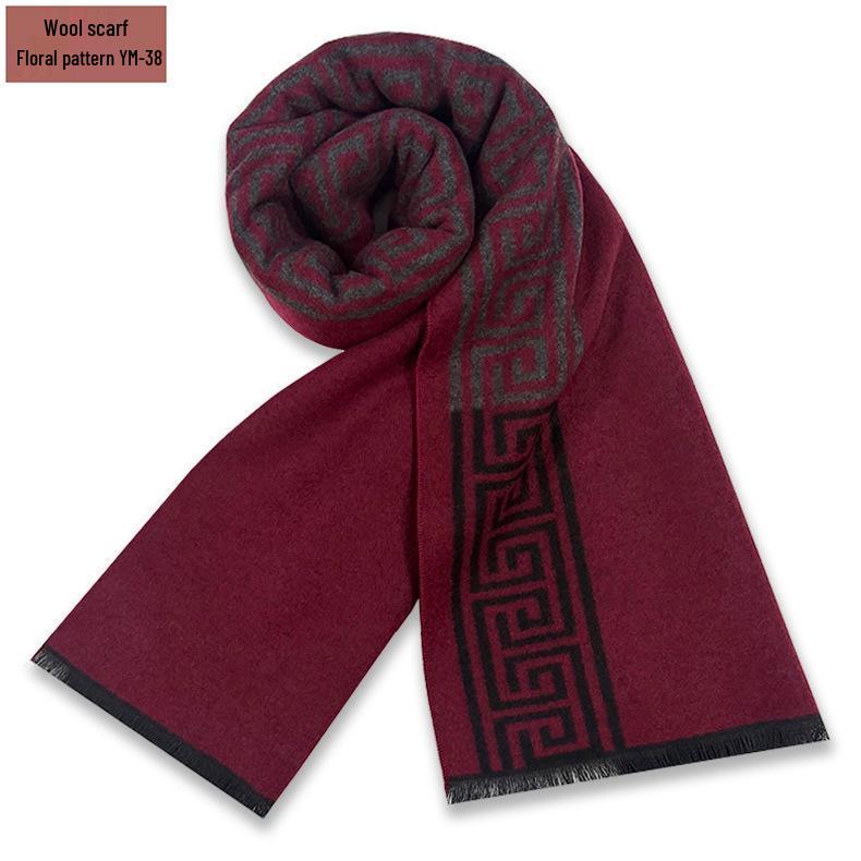 Men's Pure Gray Plaid Wool Blend Winter Scarf - Thick and Warm