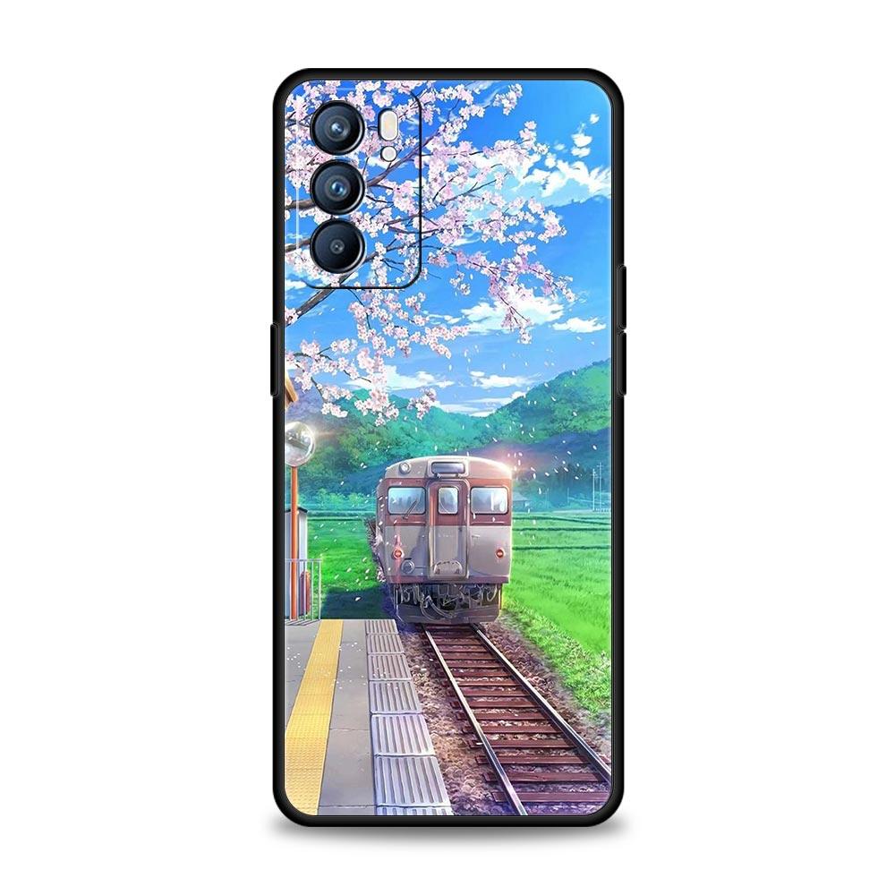 Cherry Japanese Traint Moun Fuji For Oppo Reno7 Reno6 Pro Plus A54 5G Case Find X6 X5 A53 A52 A9 A15 A95 A17 A16 A76 A74 Cover