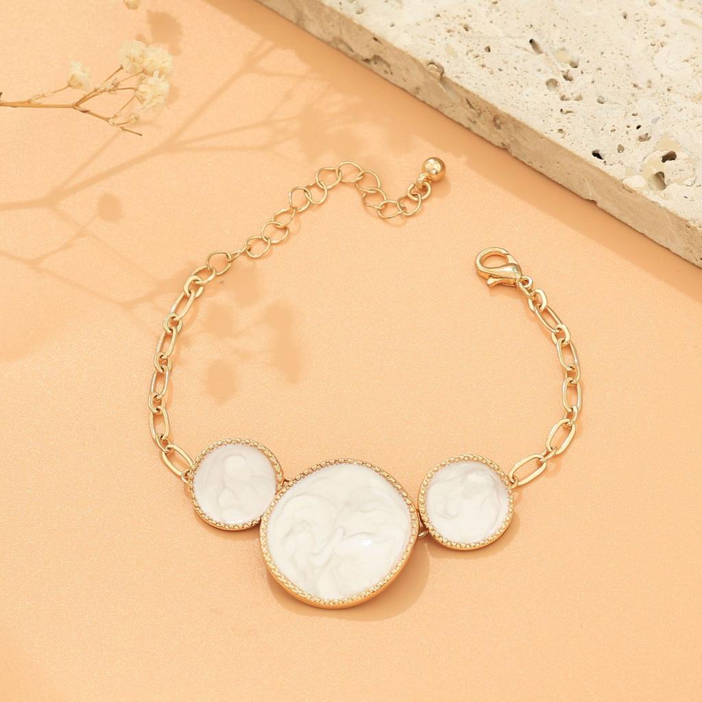 Jewelry niche design sense irregular round dripping oil white bracelet necklace stud earrings ring set