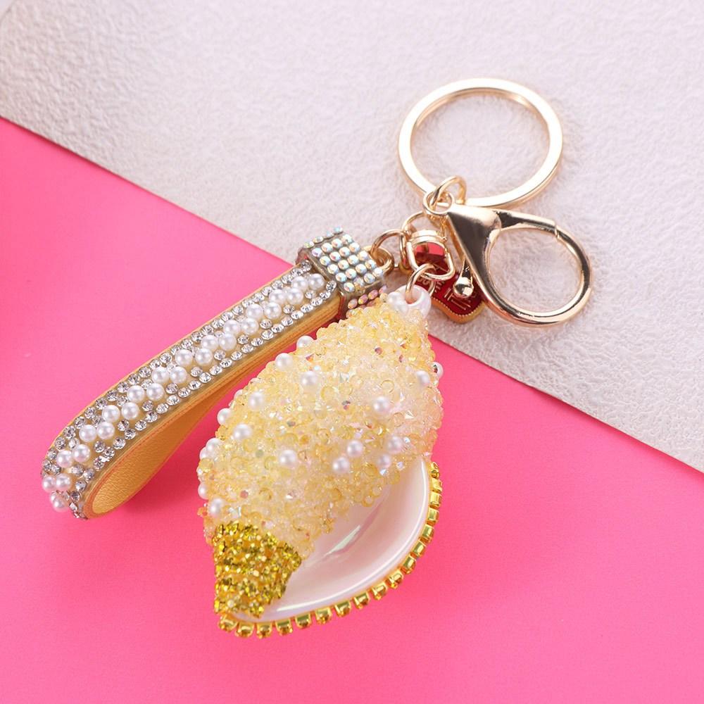 Candy Color Sea Beach Pendants Rhinestone Pearl Car Keyring Trendy Shell Conch Keychain Summer