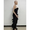 Women's Dress Long Haute Couture Strapless Backless Sequin Dress Feather Patchwork Gown