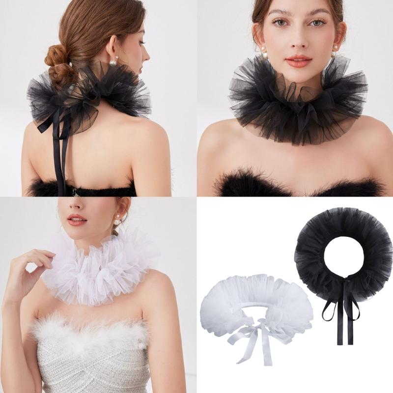 2PCS Lace Courtstyle Ruff Collar for Halloween Costume Accessories Detachable Collar Faux Collar Stage Show Accessories