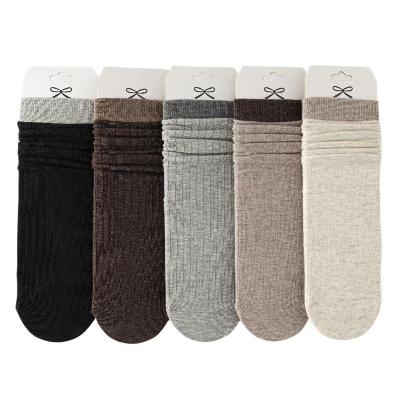 Women's Autumn and Winter Mid-calf Socks, Color-blocked Cotton Socks, Boneless Long Calf Pile Socks, and Postpartum Socks