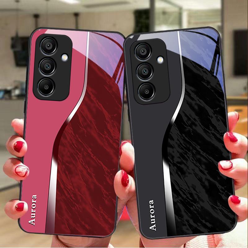 Fialový vzor vody Pro Samsung Galaxy A15 5G 54 4G 51 50 24 35 90 71 12 51 53 52S 80 22 34 Černý tvrzený skleněný kryt na telefon