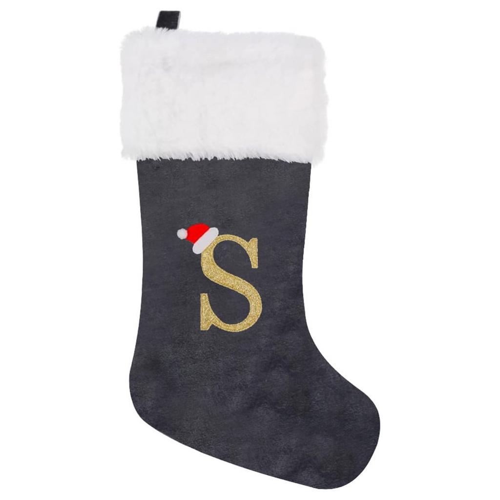Holiday Christmas Stocking with Faux Fur Cuff Embroidered Letter A Design Classic Hanging Decoration for Fireplace Mantel or Wall Display