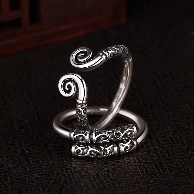 Retro Black Myth Wukong Golden Cudgel Headband Ring For Men Zinc Alloy Color Punk Gothic Open Ring Monkey King Accessories Zircon