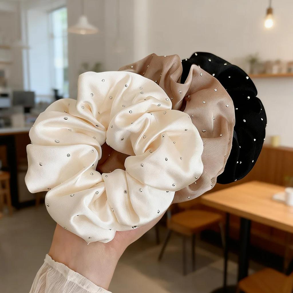 3 Pezzi Elastici per Capelli in Raso con Strass per Donna, Elastici Luminosi Borchiati, Lussuosi Accessori per Capelli in Seta per Acconciature Quotidiane e da Festa