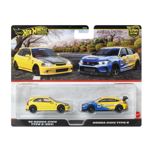 Hot Wheels Premium 2-Pack 99 Honda Civic Type R (EK9) / Honda Civic Type R Vehicle Toy Miniature Car for Ages 3 and Up, Multi-Purpose, JBL00