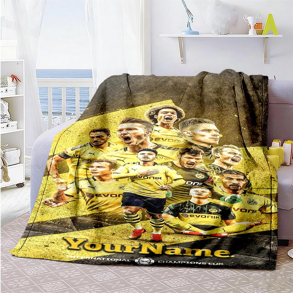 Borussia Dortmund Personalized Name Blanket Lightweight Personalized Blanket Soft & Cozy Perfect for Nap Sofa Livingroom Bedding All-Season Use