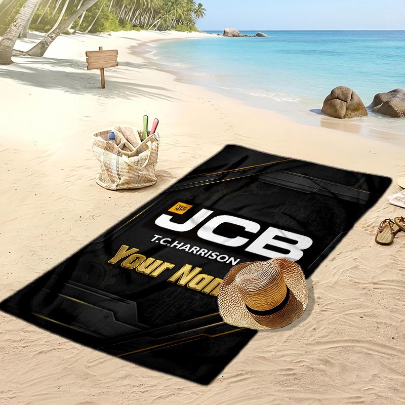 JCB Custom Beach Towel, Print Your Name Text Lightweight Absorbent Towel for Swimming Travel