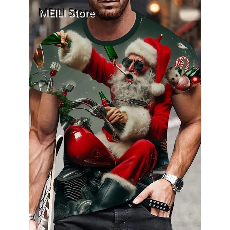 Christmas 3D Santa Claus Print T Shirt for Men Casual Short Sleeve Tee Shirts Fashion O-Neck Top New Year Gift Oversized T-Shirt