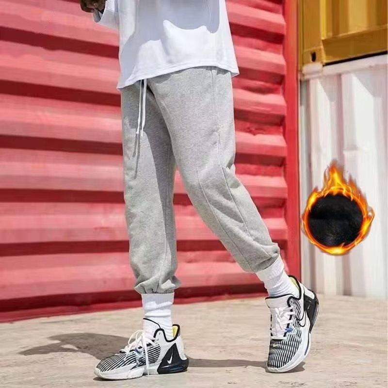 Trendy Sportovní Pánské Kalhoty se Stahováním u Kotníků Zimní Zesílené Americké Tepláky Volné Basketbalové Kalhoty Rovné